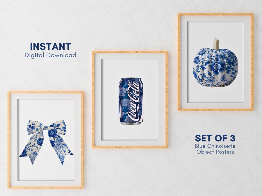 Blue Chinoiserie Wall Art Prints | Set of 3 (digital Download) - Etsy