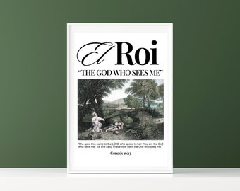 El Roi-muurkunst | Afdrukbare poster 'De God die ziet' | Bijbeltekstkunst | Neutraal christelijk decor | Moderne christelijke kunst | Digitale download