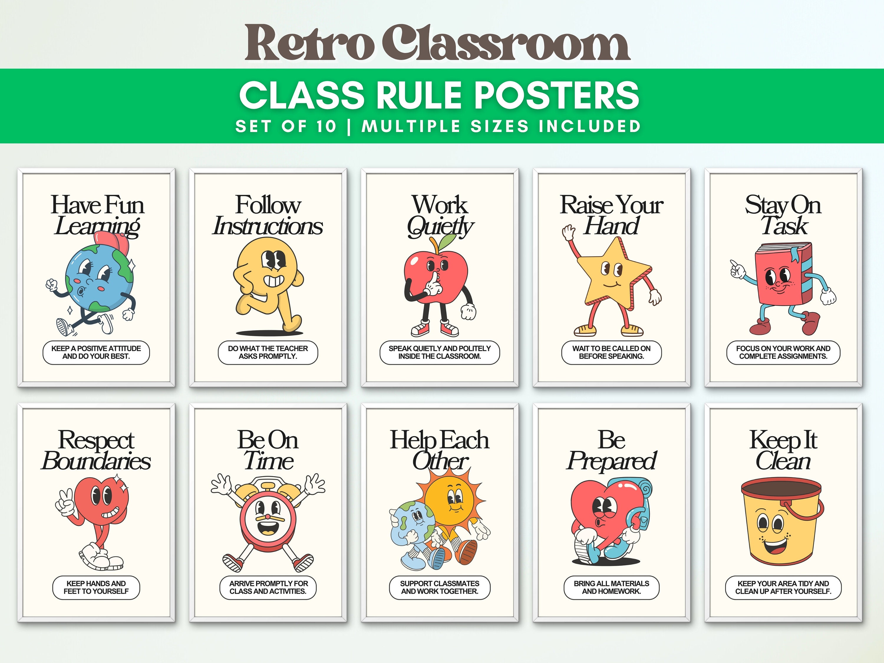 Retro Classroom Bundle: Colorful Classroom Rules Posters, Teacher ...