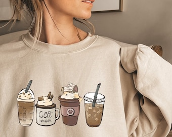Coffee Shirt for Cat Lover T Shirt for Cat Mom Cute Cat T-Shirt Mother&#39;s Day Gift for Her Hoodie for Coffee Lover Sweatshirt Cat Mama