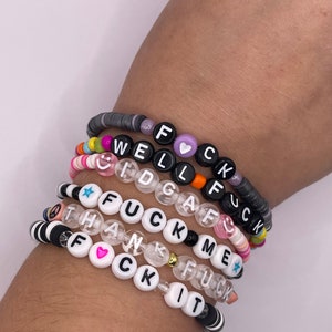 Pulsera personalizada, malas palabras, a la mierda, gracias a la mierda, IDGAF, pulsera de mujer, regalo de hombre, divertida, pulsera personalizada, pulsera Heishi, con cuentas