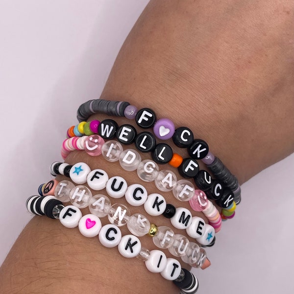 Personalized Bracelet, Swear Words, Fuck It, Thank Fuck, IDGAF, Women's Bracelet, Men’s Gift, Funny, Custom Bracelet,Heishi Bracelet, Beaded