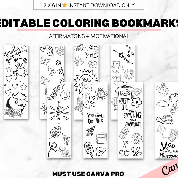 Editable Coloring Bookmarks for Kids, Resell Rights, Toddler Busy Book Activities, Homeschool Worksheets, Coloring Sheets for Kids, PLR