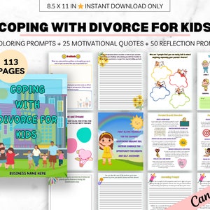 Coping with Divorce for Kids, PLR Canva Template, Therapy Tools, CBT Worksheets, Healthy Coping, Resell Rights, Workbook, Guided Journaling