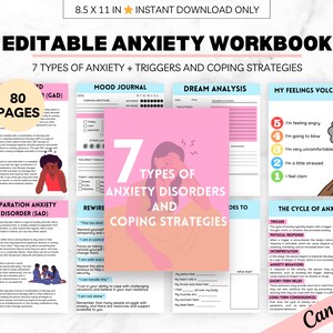 PLR Editable Anxiety Workbook, CBT Therapy Worksheets Tools Dream Journal, Relief, Occupational Therapy Coping Skills DBT Mental Health