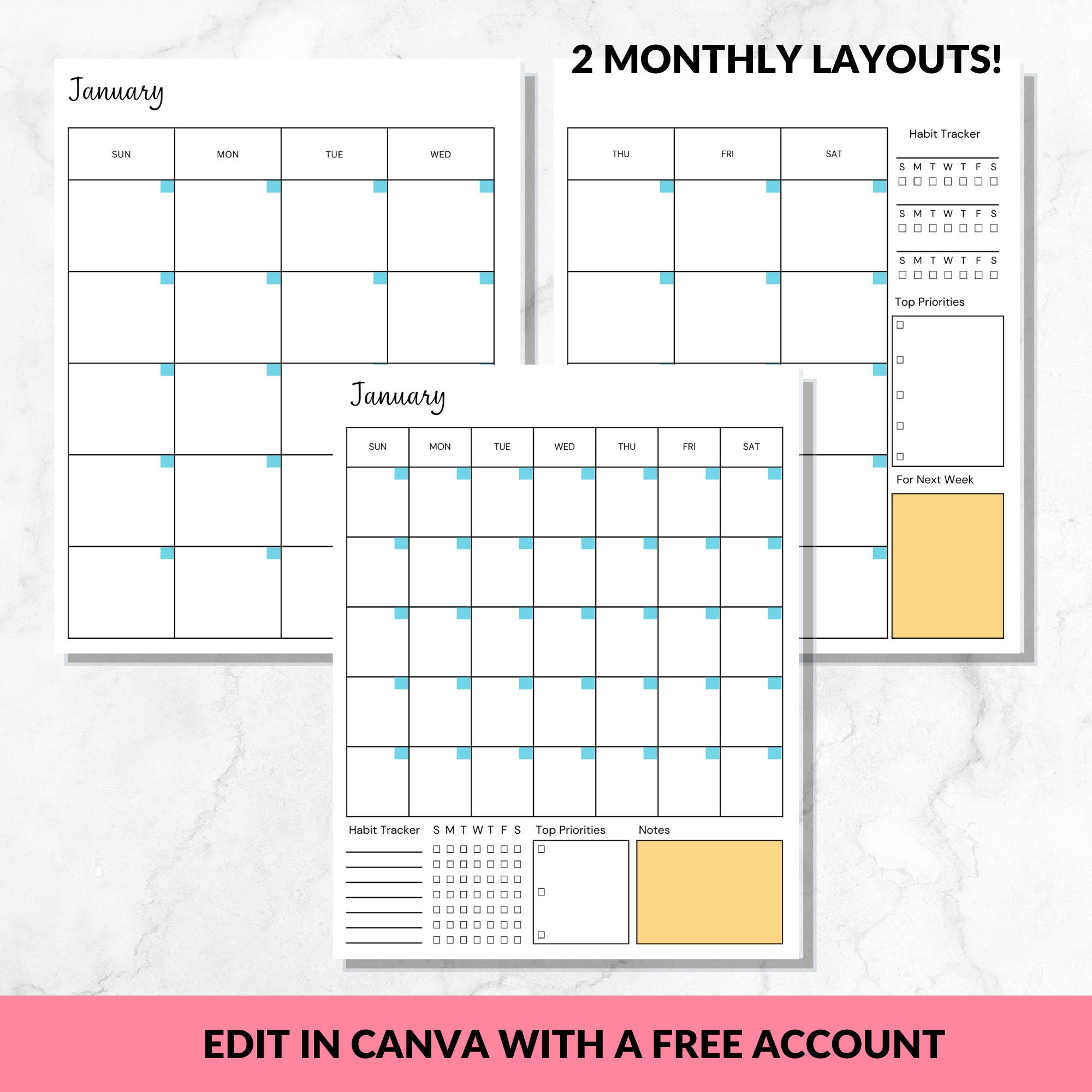Editable Monthly Daily Weekly Planner Weekly to Do List Checklist ...