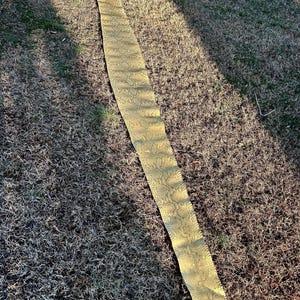 Puede incluir: Una tira larga y estrecha de cuero verde oliva con un patr&oacute;n de piel de serpiente yace sobre la hierba. El cuero es texturizado y tiene un ligero brillo, captando la luz del sol. El material parece flexible y podr&iacute;a usarse para manualidades.