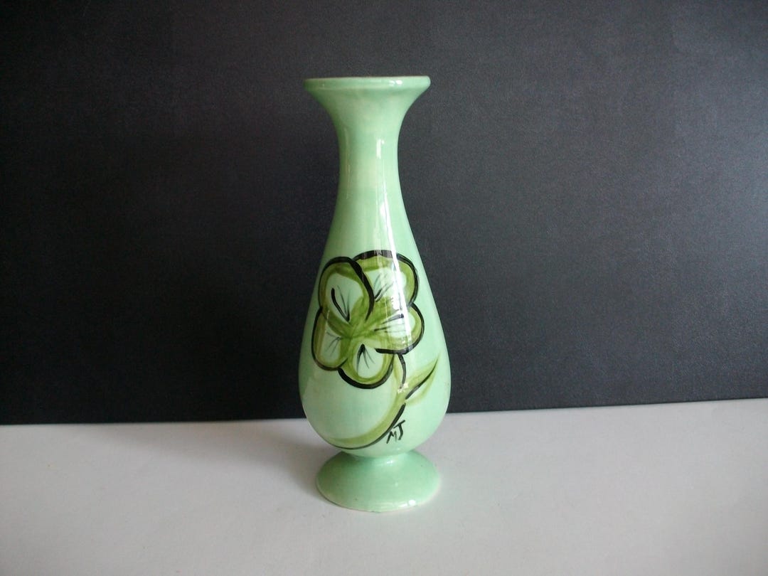 Vintage Green Ceramic Bud Vase – Hand Painted Clover Design - Etsy
