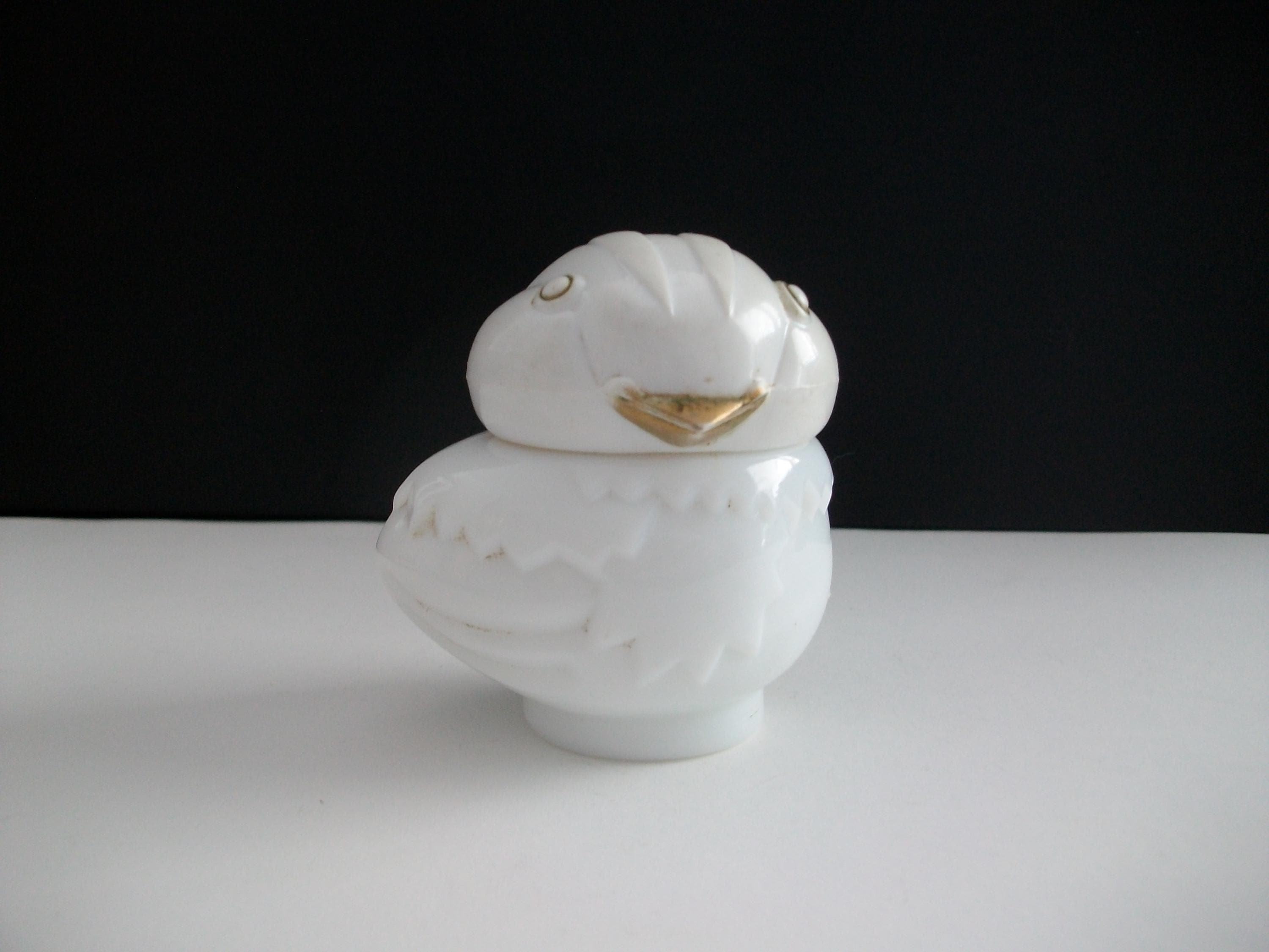 Vintage Avon Owl Snowbird White Milk Glass Perfume Jar Container  1970's