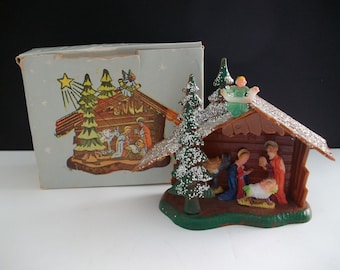 Vintage Nativity Plastic Christmas Ornament Diorama Retro Kitsch 1970 Hong Kong No.423A