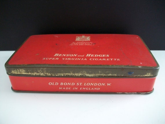 old benson and hedges cigarette tin Vintage Bensons and Hedges Super Virginia Tin Cigarette Box -late King  George VI - England