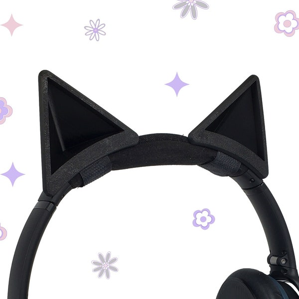 Black Minimalist Cat Ears, Streaming Headset Cat Ears, Streaming Headphone Cat Ears, Cat Ears that Attach to Headset, Cosplay Cat Ears