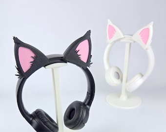 Black Anime Cat Ears, Streaming Headphone Cat Ears, Cat Ears that Attach to Headset, Cosplay Cat Ears Attachment, Headset Attachment