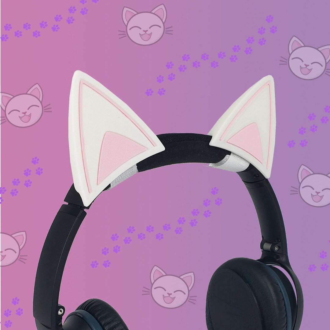White Modern Cat Ears, Streaming Headphone Cat Ears, Cat Ears That