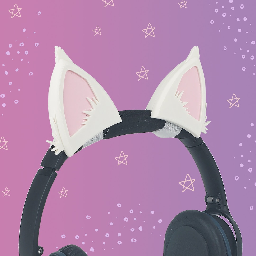 White Anime Cat Ears, Streaming Headphone Cat Ears, Cat Ears That
