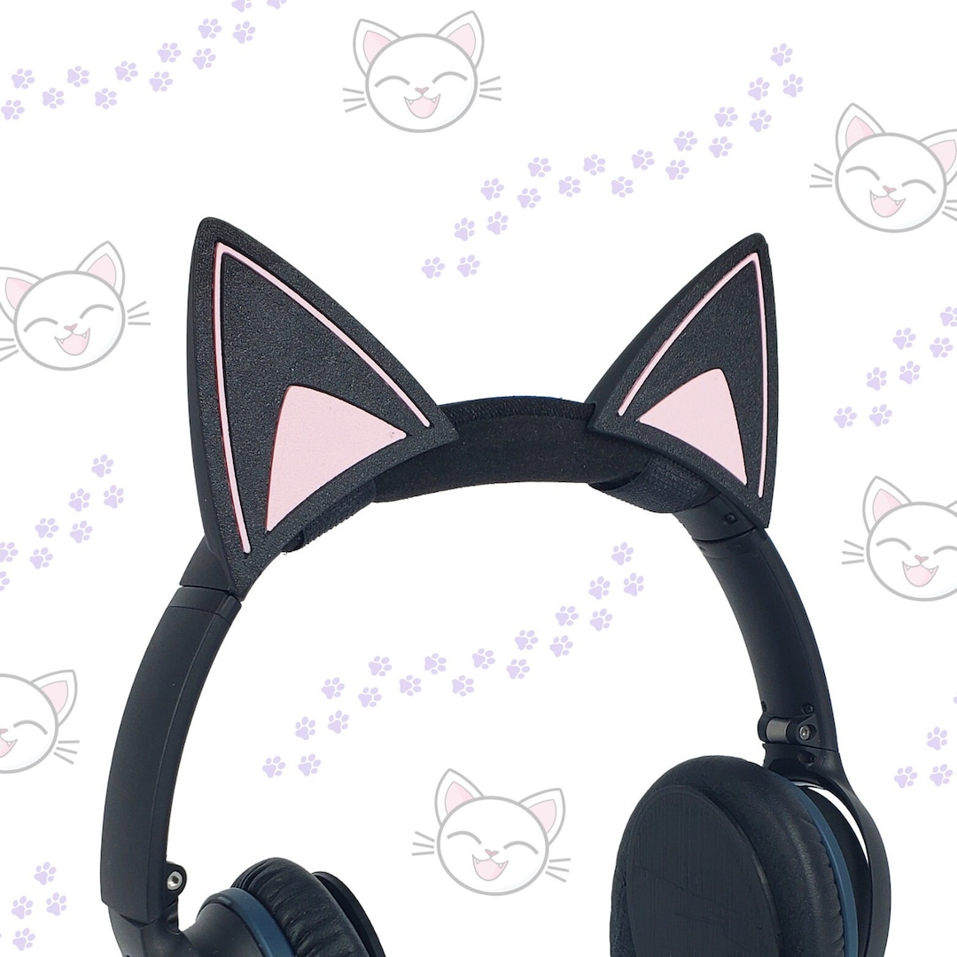Black Modern Cat Ears, Streaming Headphone Cat Ears, Cat Ears That