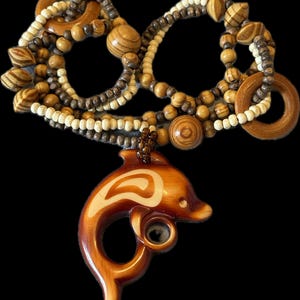 Tribal Boho Wooden Dolphin Necklace | Spiritual Jewelry
