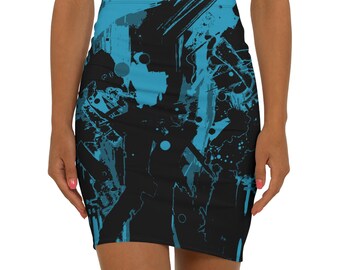 Cosmic Flow Skirt | Ethical Mid-Waist Pencil, Abstract Art  4-Way Stretch Comfort