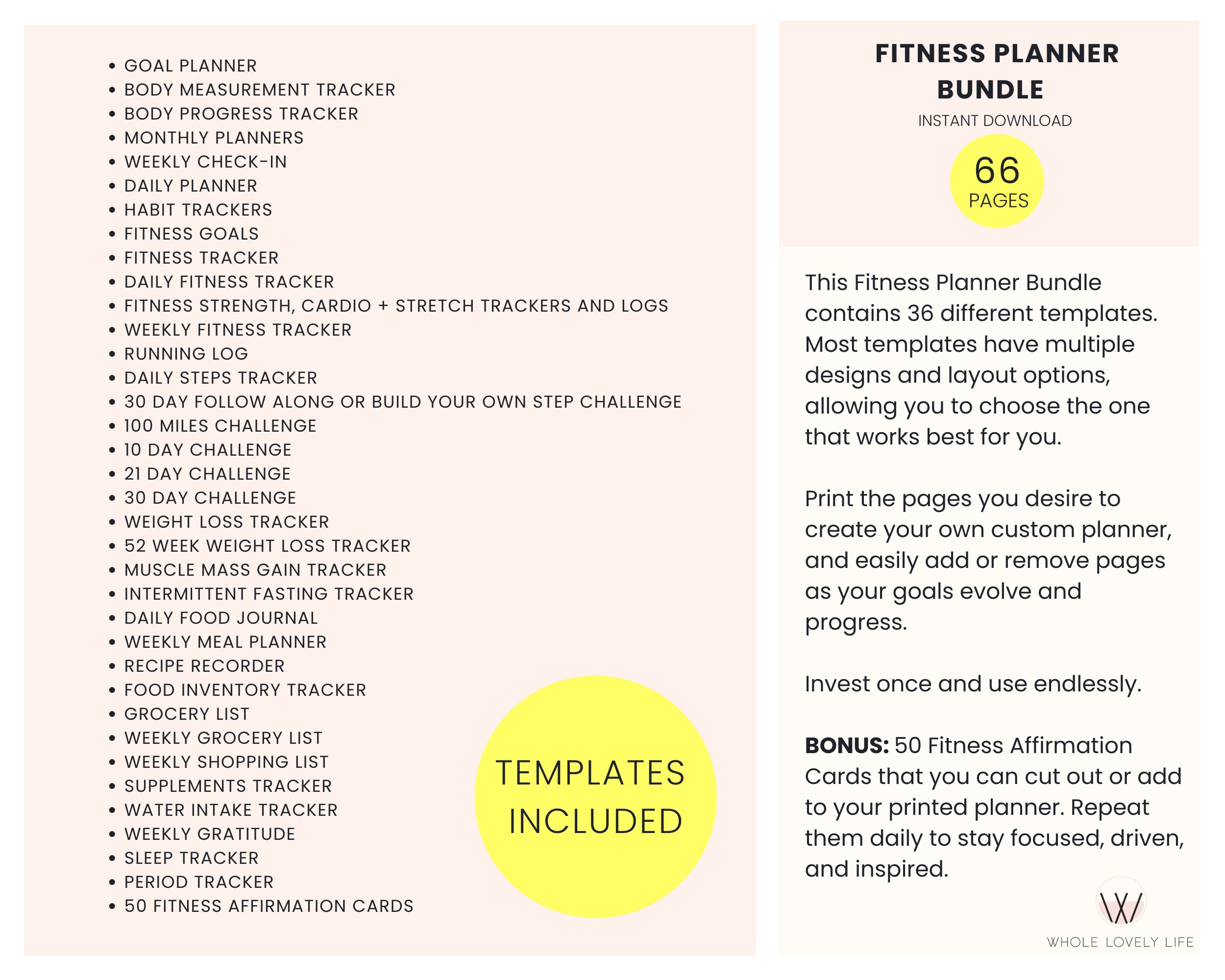 Fitness Planner Printable Bundle Workout Planner Weight Loss - Etsy