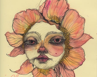 Dolor - “bloomies” Series Print, Flower Face, Alice in Wonderland