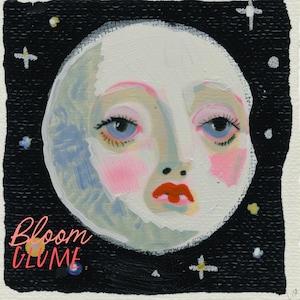 Mystic Moon | Illustration Art | Whimsical Art | Moon with a face | pop surreal | Celestial Art | Fantasy Art | Esoteric Art