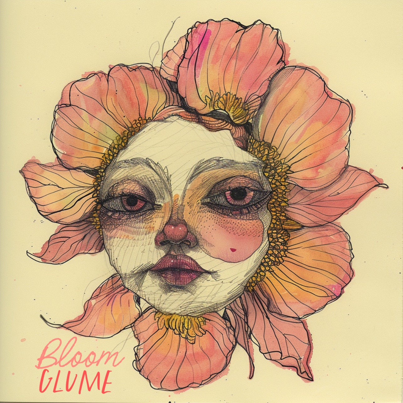 Dolor - “bloomies” Series Print, Flower Face, Alice in Wonderland