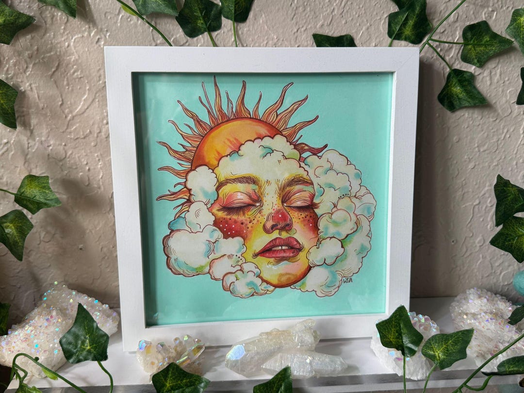 A New Day Print Original Art 8x8 | Nostalgia | Pop surreal | Celestial Art | Bizarre Art | Emotional Art | Surrealism | whimsical art