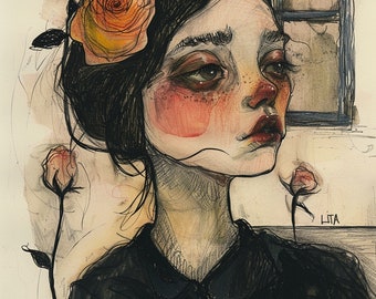 Anaxiphilia Print | Whimsical Art | Pop Surrealism | Dark Cottagecore | Emotional Art | kawaii goth | Botanical Art | Low Brow