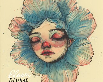 Quell -  “Bloomies” Series Print, Flower Face, Alice in Wonderland, talking flowers, Fairytale art, Doll flower, Lowbrow art, Cottagecore