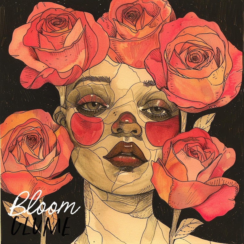 Audacity of Growth - In Bloom Series Print | Whimsical Art | Pop Surrealism | Cottagecore | Emotional Art | Flower Lady | Botanical Art image 1