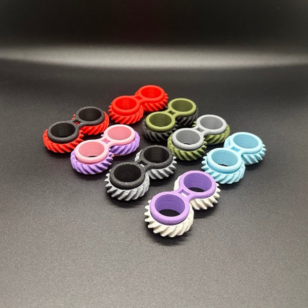 Fidget Gear Ring - Spinning, Toy, Small, Quiet, Gift, Birthday, Adults and Kids, Fun, Blue, Pink, Yellow, Purple, Red, Green, 3D Printed