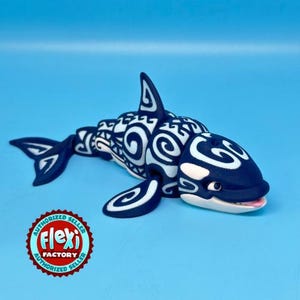 Baleia assassina articulada impressa em 3D, orca tatuada por Flexi Factory, Fidget, Display, Animal, Oceano, Brinquedo, TDAH, Presente, Colorido, Presente, Diversão