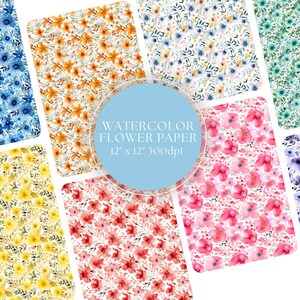 Motif floral sans couture - aquarelle, pastel, papier numérique haut de gamme pour cartes, travaux manuels et papeterie (8-PACK)