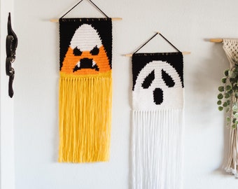 Ghost and Candy corn tapestry crochet pattern bundle / Wall hanging / instant download / weird art / home decor / Halloween decor