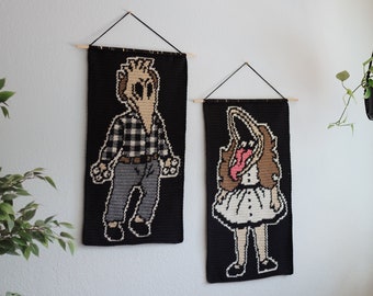 Beetlejuice Adam and Barbara tapestry crochet patterns / Wall hanging / dark art / instant download / weird art / home decor / Halloween