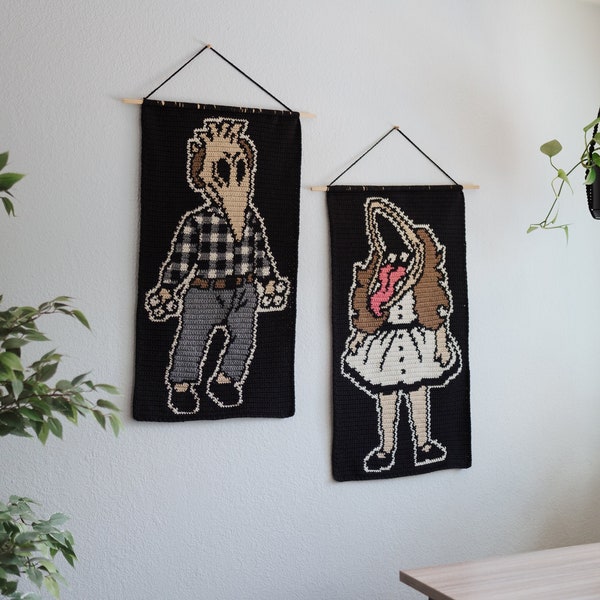 Beetlejuice Adam and Barbara tapestry crochet patterns / Wall hanging / dark art / instant download / weird art / home decor / Halloween