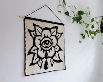 Sad flower black and white tapestry crochet pattern / Wall hanging / instant download / weird art / home decor /