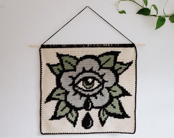 Color Sad flower tapestry crochet pattern / Wall hanging / instant download / weird art / home decor / Halloween crochet