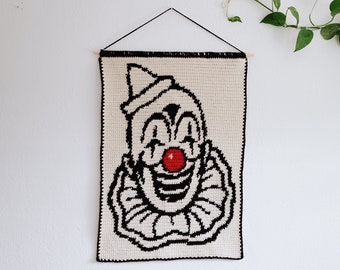 Clown tapestry crochet pattern / Wall hanging / instant download / weird art / home decor / Halloween crochet clown art / diy