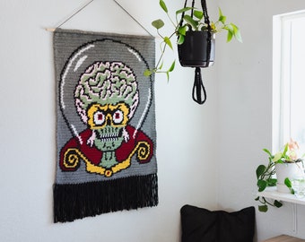 Ack ack! Mars Attacks tapestry crochet pattern / Wall hanging / home decor / goth art / dark art / intarsia crochet / Halloween decor