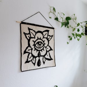 Sad flower black and white tapestry crochet pattern / Wall hanging / instant download / weird art / home decor /