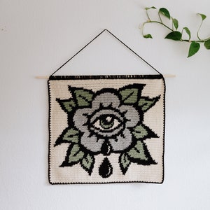 Color Sad flower tapestry crochet pattern / Wall hanging / instant download / weird art / home decor / Halloween crochet