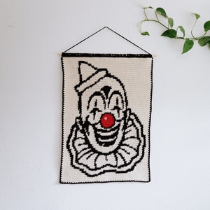 Clown tapestry crochet pattern / Wall hanging / instant download / weird art / home decor / Halloween crochet clown art / diy