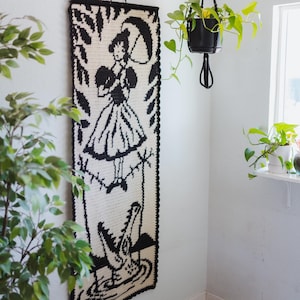 綱渡りの少女のタペストリーかぎ針編みパターン / 壁掛け / 即時ダウンロード / お化け屋敷 / ハロウィーンの装飾