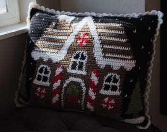 Gingerbread House Tapestry Crochet Pattern / Christmas Pillow
