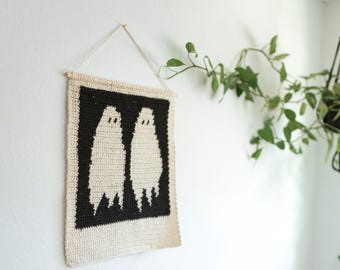 Portrait of Ghosts tapestry crochet pattern / Wall hanging / instant download / weird art / small art / Halloween decor / ghost crochet