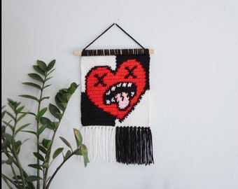 Blah heart Valentine tapestry crochet pattern / Wall hanging / instant download / weird art / home decor / valentine crochet / dark art