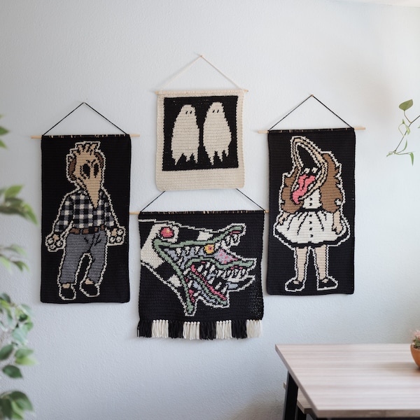 Beetlejuice pattern BUNDLE tapestry crochet / Wall hanging / dark art / instant download / weird art / home decor / Halloween