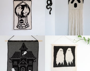 Ghost pattern BUNDLE tapestry crochet / Wall hanging / dark art / instant download / weird art / home decor / Halloween art