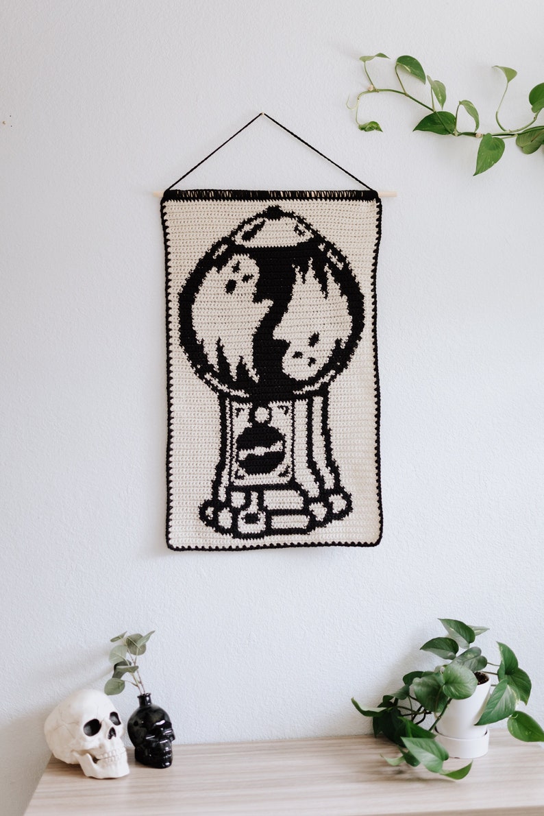Gumball ghosties tapestry crochet pattern / Wall hanging / spooky art / instant download / ghost art / Halloween crochet image 1